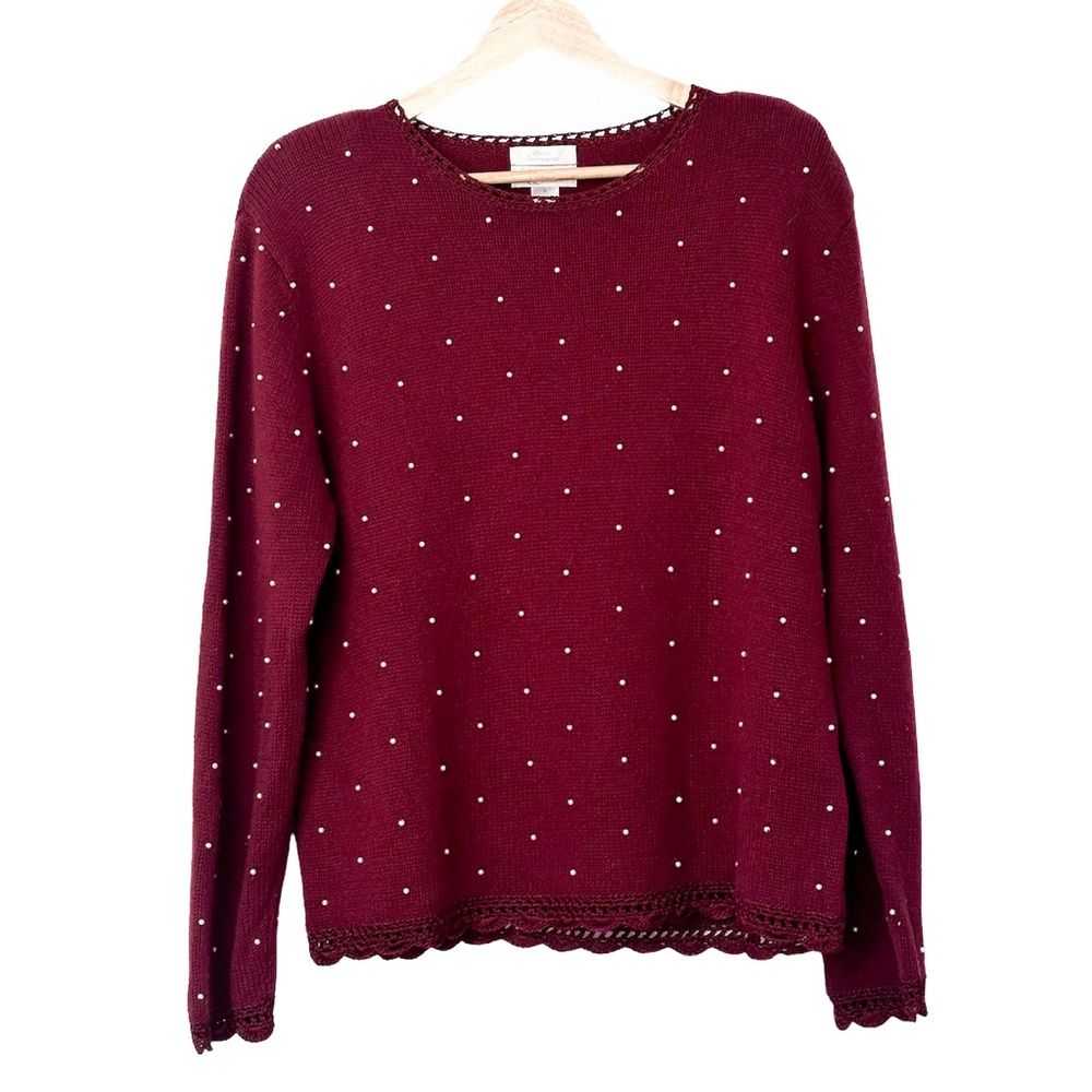 VTG Christopher & Banks Angora Silk Blend Burgundy/Maroon Red Pearl Sweater — L